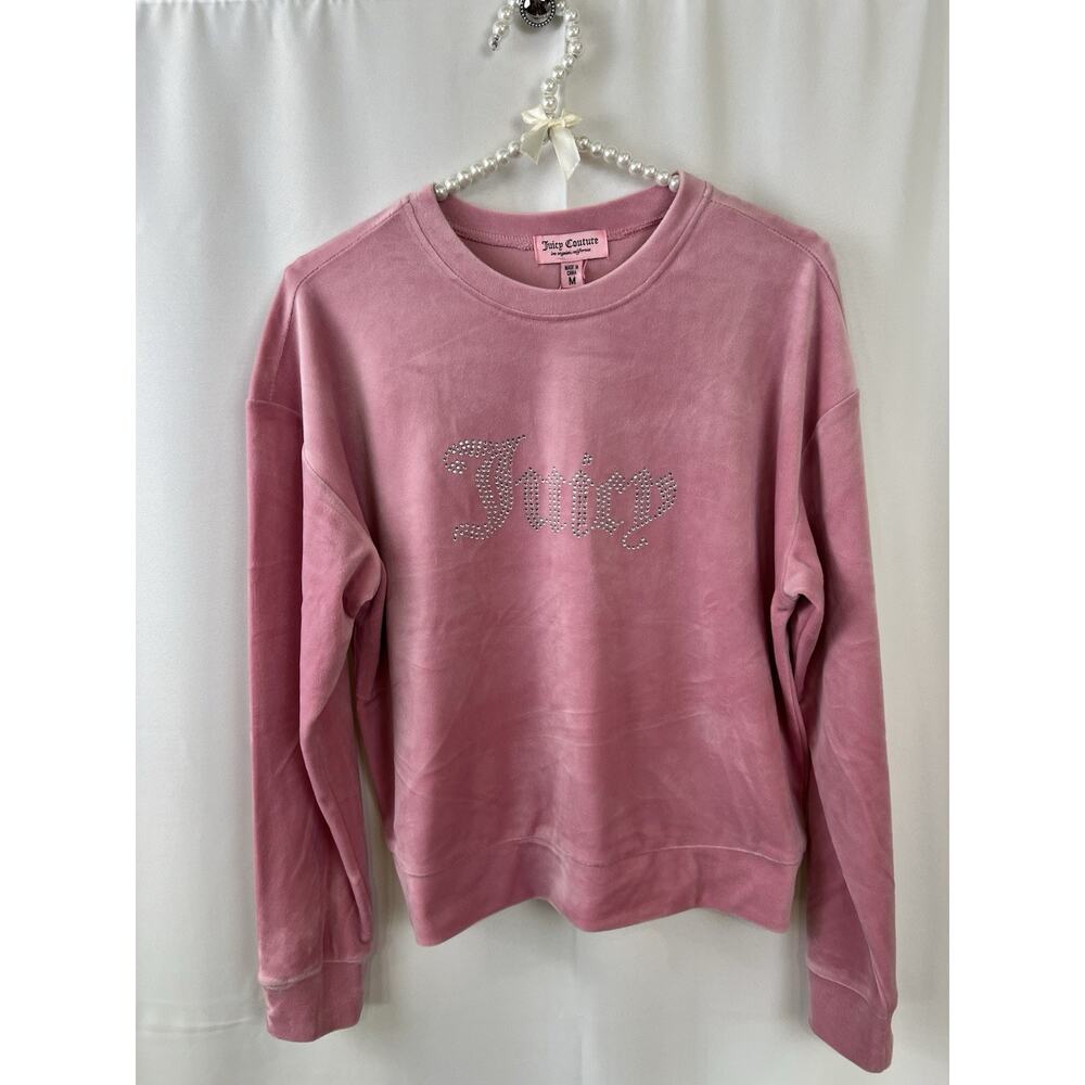 JUICY COUTURE 2 Pc Jogging Track Set Medium Top Pants Velour Rose Pink Bling NWT - Picture 2 of 16